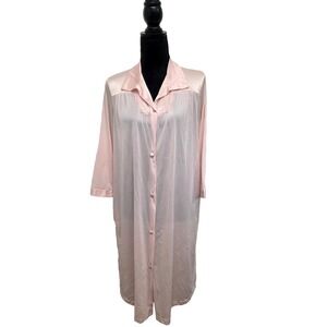 Vintage Vanity Fair  Robe Women's Medium Pink Nylon 3/4 Sleeve Collar